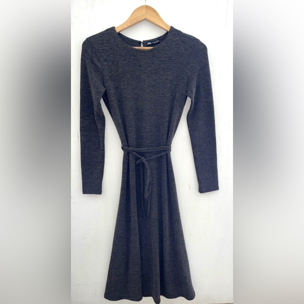 Zara long sleeve wool blend knit midi dress